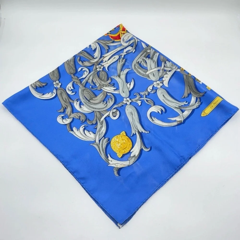 HERMES Vintage Rare Collectible Carre 90 Equestrian 100% Silk Scarf Blue